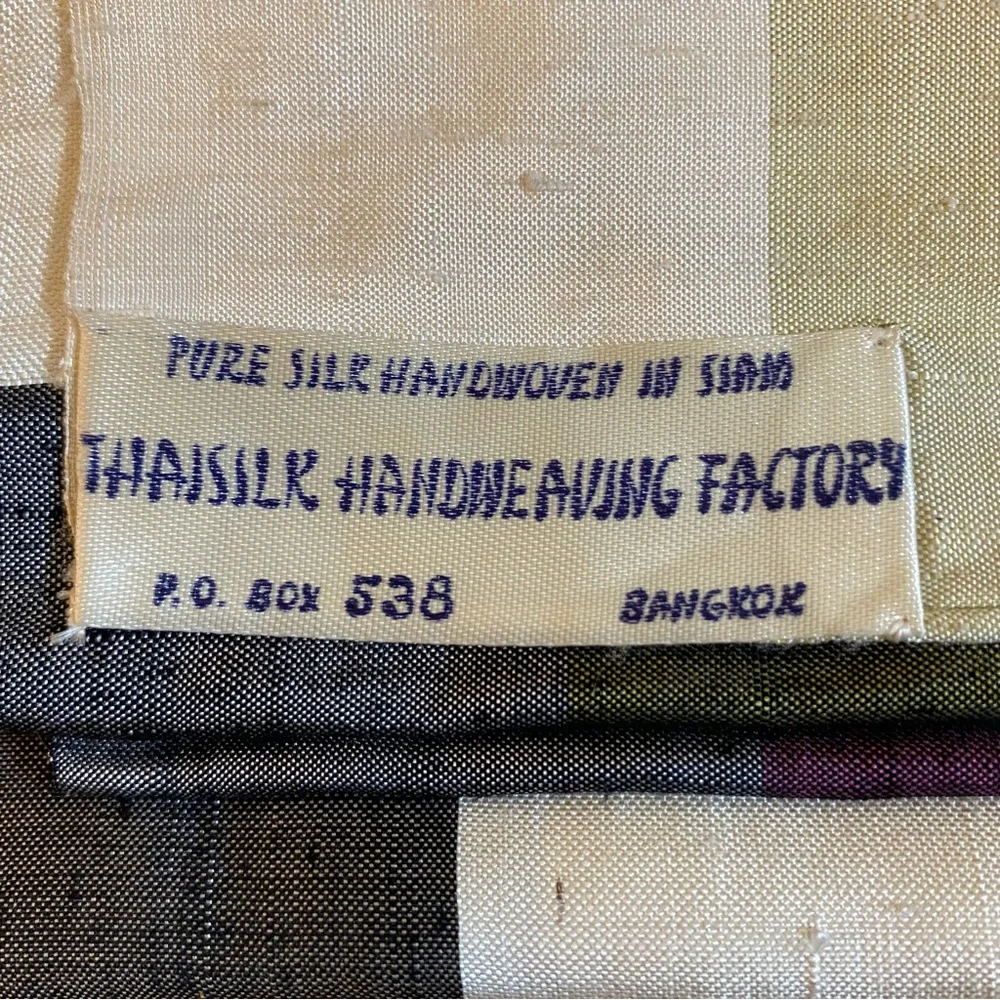Vintage Handwoven Thai Silk Plaid Shawl Wrap Scarf Thaisilk Factory Siam Bangkok